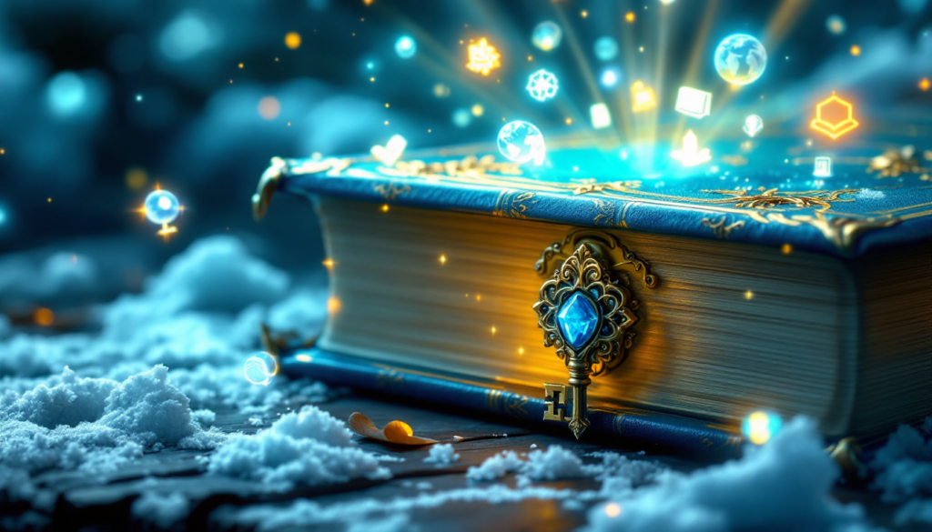 Chave mágica abrindo um livro de aprendizado de idiomas.