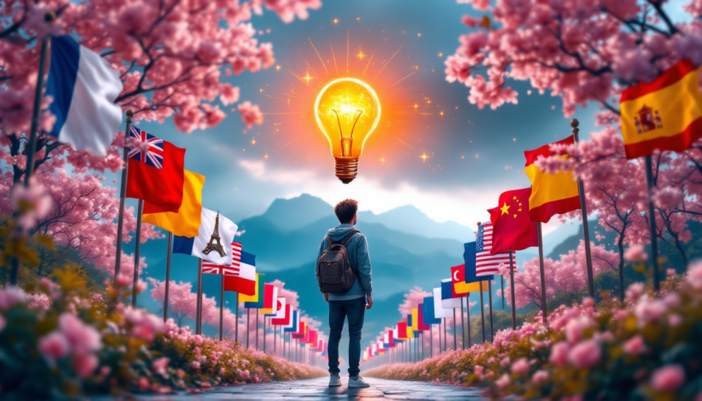Encruzilhada com caminhos para diferentes idiomas e culturas.