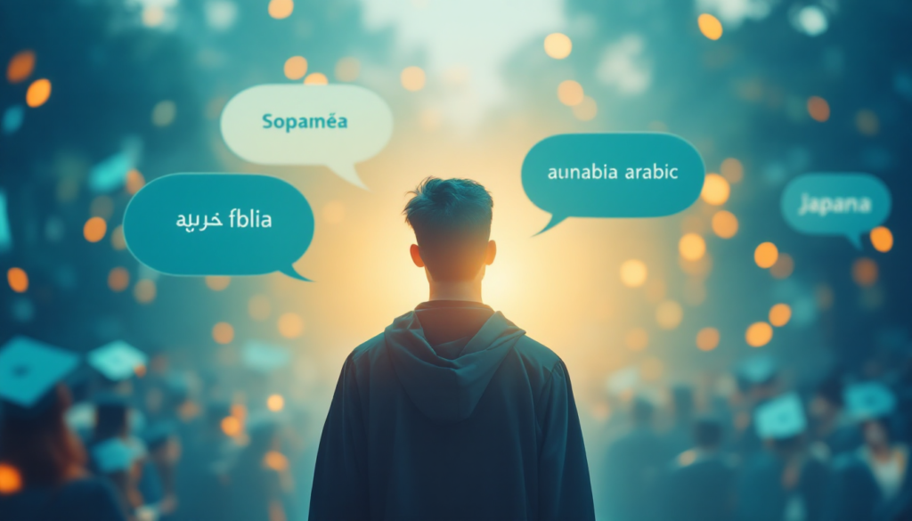 Pessoa falando um idioma estrangeiro com confiança.